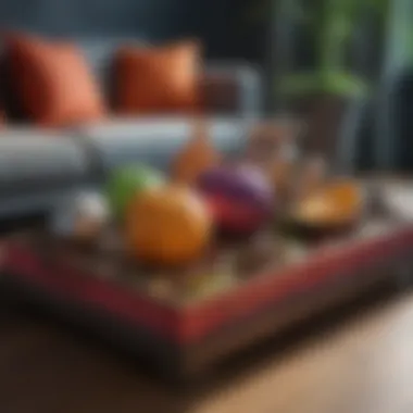 Colorful ottoman tray adorned with seasonal decor