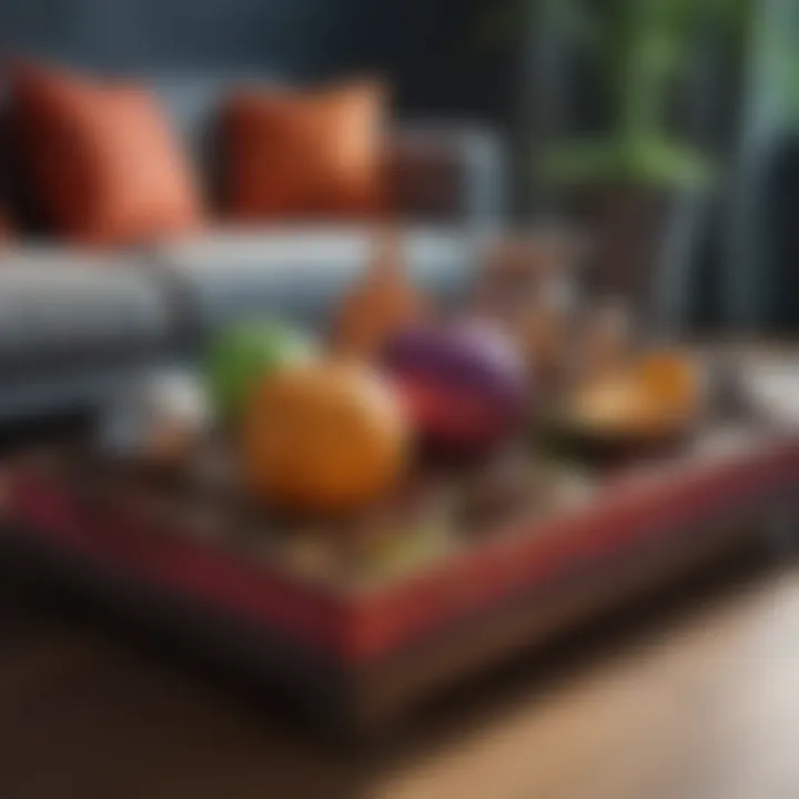 Colorful ottoman tray adorned with seasonal decor
