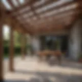 Stylish patio roof design with wooden beams