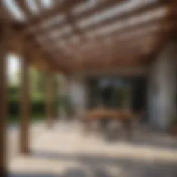 Stylish patio roof design with wooden beams