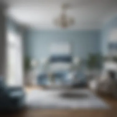 Serene Living Room in Soft Blue A serene living room painted in soft blue tones, showcasing tranquility