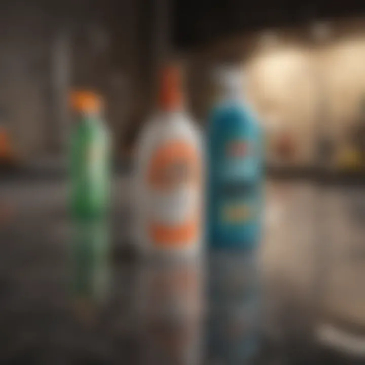 An array of cleaning products suitable for granite maintenance
