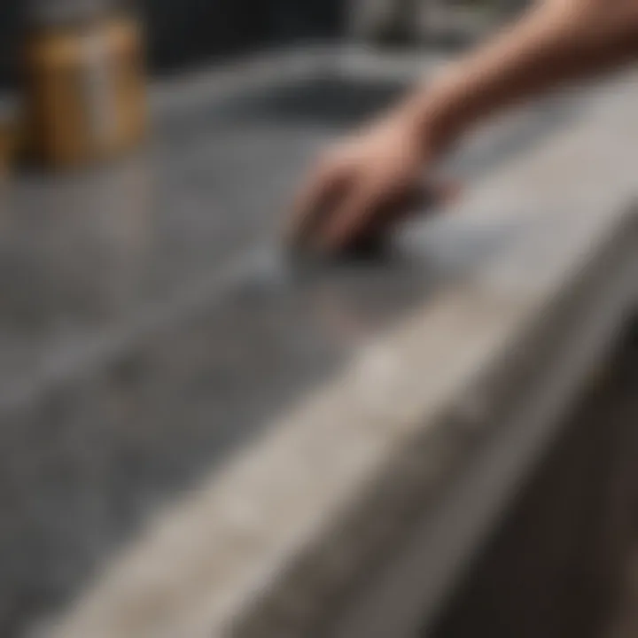 Demonstration of a protective sealant being applied on granite