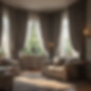 Cozy Interior with Layered Drapes and Sheers Cozy interior featuring layered curtains