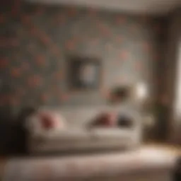 Elegant living room adorned with press and stick wallpaper showcasing floral patterns