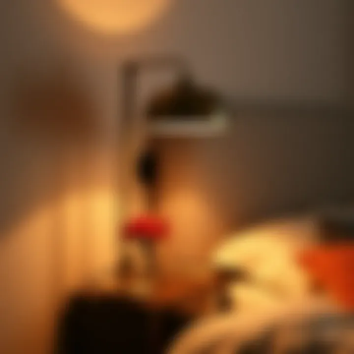 Elegant bedside lamp illuminating a cozy bedroom atmosphere