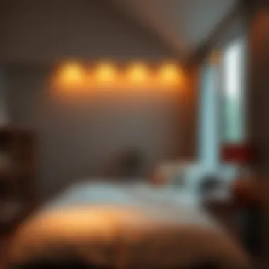 Warm ambient lighting creating a serene bedroom space