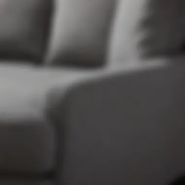 Close-up view of gray fabric and cushion details
