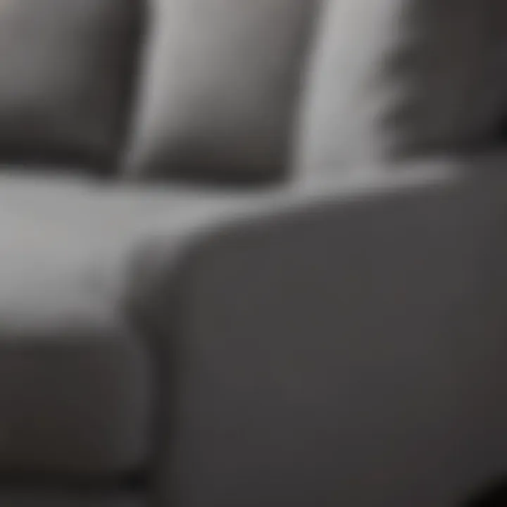 Close-up view of gray fabric and cushion details