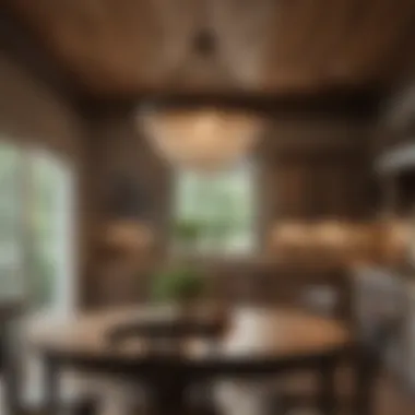 Vintage-Inspired Round Chandelier in Rustic Kitchen Vintage-inspired round chandelier enhancing rustic kitchen decor