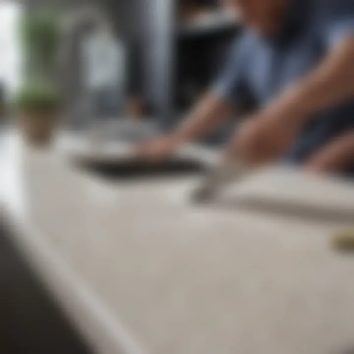 Demonstrating effective cleaning techniques for quartz countertops