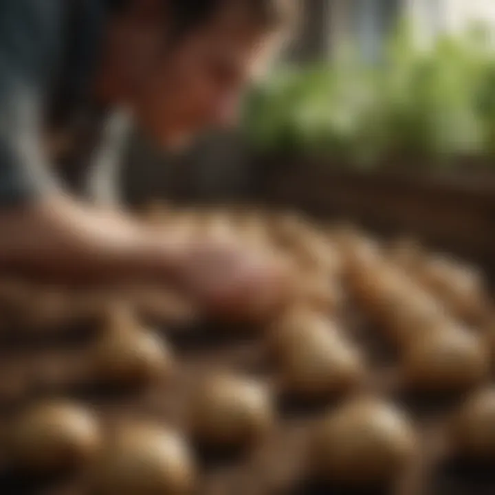 Gardener assessing seed potatoes for sourcing