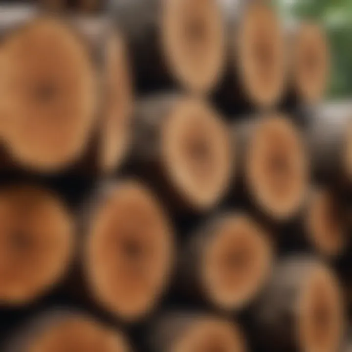 Close-up of seasoned oak logs ready for use.