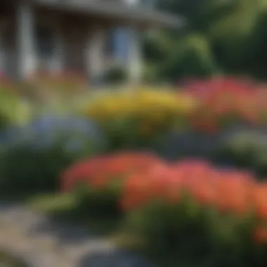 Vibrant perennial flowers in a well-maintained front lawn