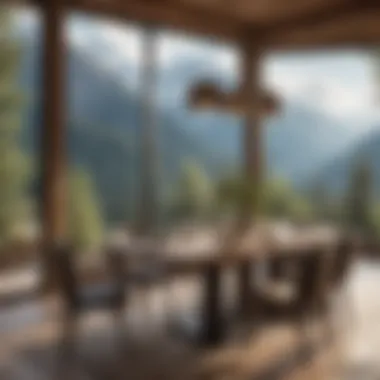 Elegant dining area featuring mountain views and natural materials