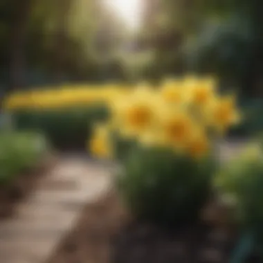 Close-up of a colorful daffodil garden