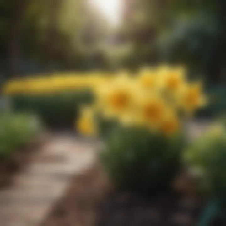 Close-up of a colorful daffodil garden