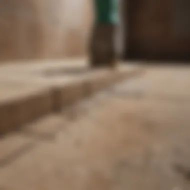 Close-up of grout lines being scrubbed