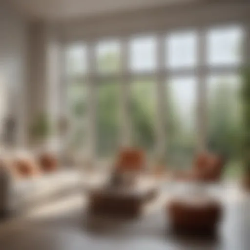 Bright living room with large windows and light-colored walls