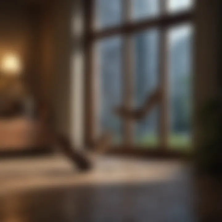 A cozy room with a bat visible near a window