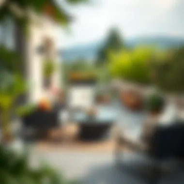 Stylish outdoor furniture arrangement on terrace