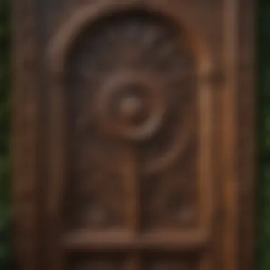 Elegant wooden front door with intricate carvings