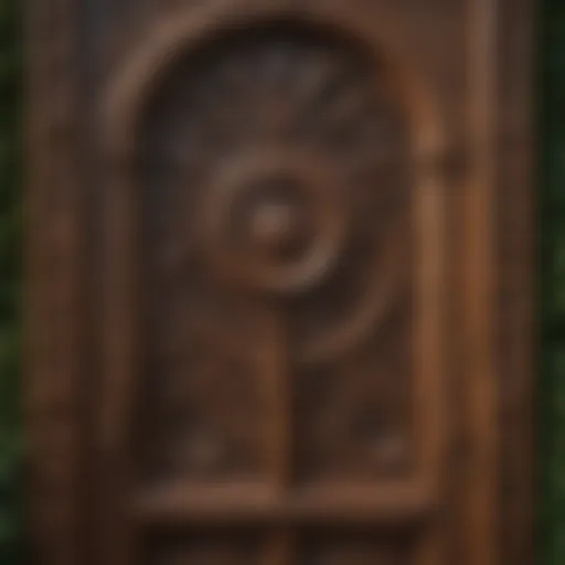 Elegant wooden front door with intricate carvings