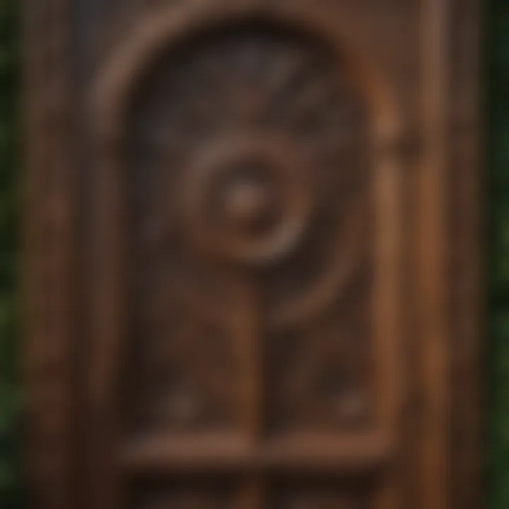 Elegant wooden front door with intricate carvings