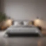 A minimalist bedroom featuring a bed without a headboard, showcasing a sleek design.
