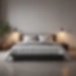 A minimalist bedroom featuring a bed without a headboard, showcasing a sleek design.