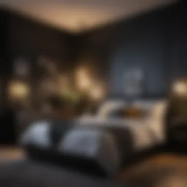 Mood-enhancing lighting in a black-walled bedroom