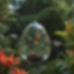 Vibrant glass hummingbird feeder hanging in a lush garden