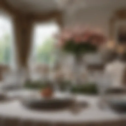 Elegant formal dining table set with fine china and crystal glassware