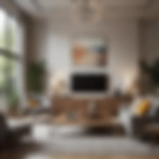 An elegantly designed living room showcasing contemporary furniture and a balanced color palette.