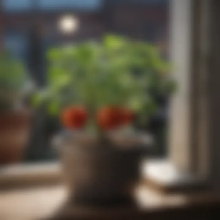 Close-up of a tomato plant thriving in a pot