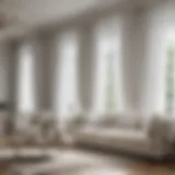 Elegant living room adorned with white curtains