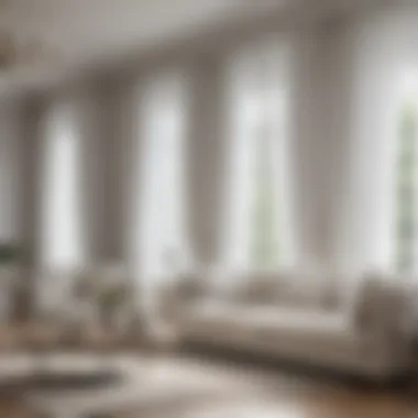 Elegant living room adorned with white curtains