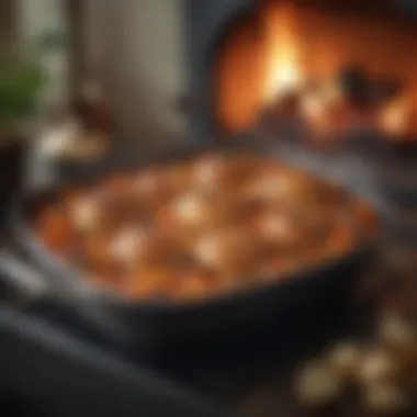A Culinary Masterpiece from a Heavy Roasting Pan A beautifully roasted dish in a heavy roasting pan with lid, ready to serve