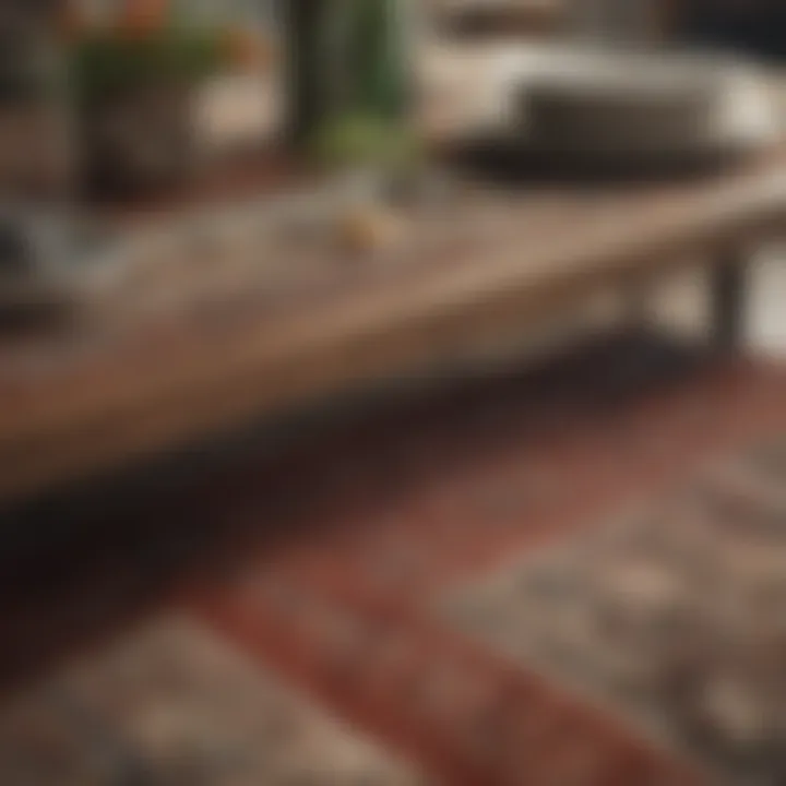 Close-up of material textures in dining table and rug pair