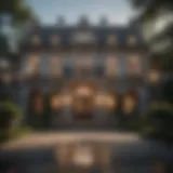 Exterior view of the luxurious mansion showcasing its elaborate architecture