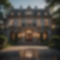 Exterior view of the luxurious mansion showcasing its elaborate architecture