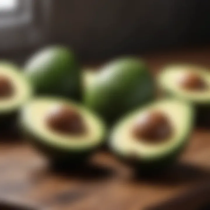 Ripening avocados on a wooden surface