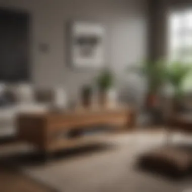 Wooden Sophistication in Living Room Design Elegant wooden decoration stand showcasing art pieces