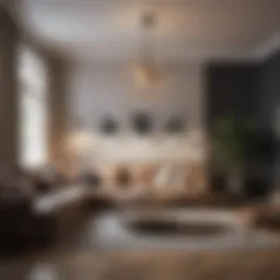Stylish hanging lamp illuminating a modern living room
