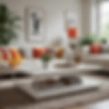 Stylish White Coffee Table Surrounded by Vibrant Decor Stylish white coffee table surrounded by vibrant decor