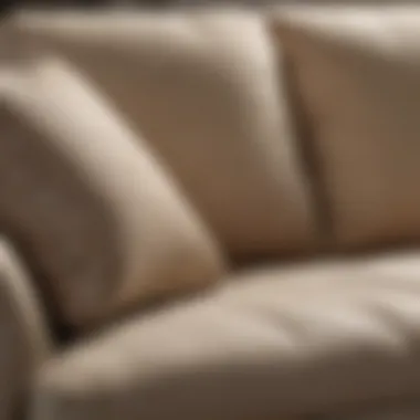 Close-up of the fabric texture of a traditional beige sofa, highlighting its quality