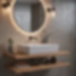 Stylish restroom shelf showcasing various decorative items