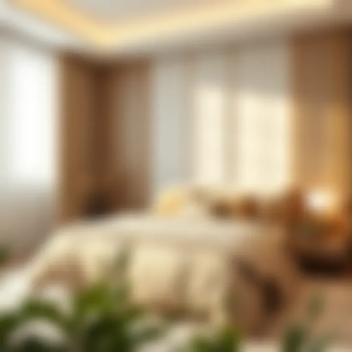 Elegant beige bed in a modern bedroom