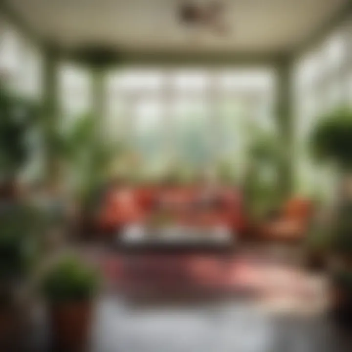 Bright and airy three-season room with vibrant decor and plants