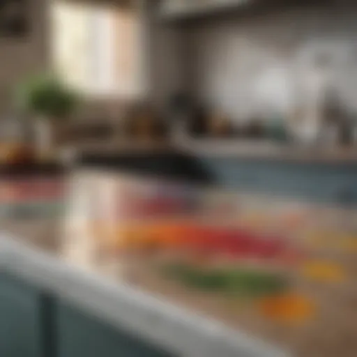 Colorful stains on a kitchen countertop